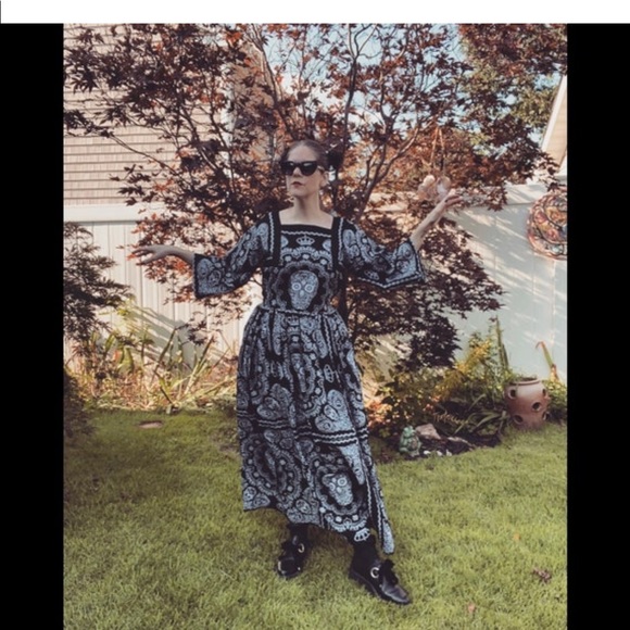 💀LAST ONE 💀 Handmade Black & White Skull Skeleton Print Bandana Maxi Dress - Picture 9 of 14